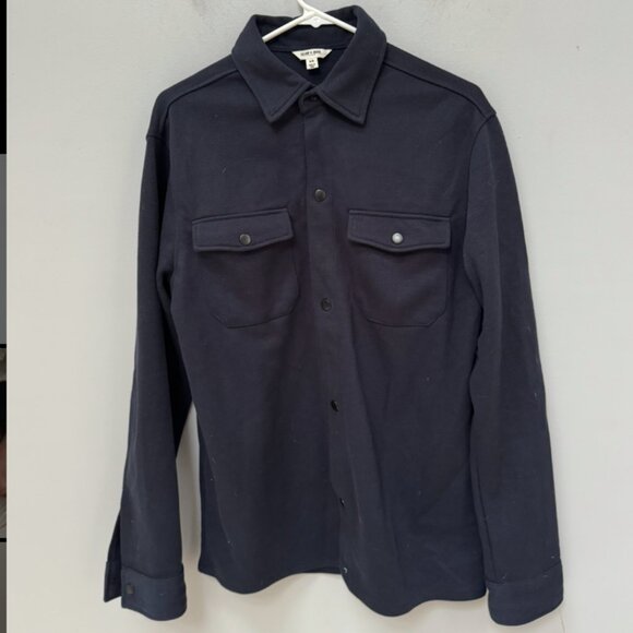JULIAN & MARK Navy Piqué Knit Overshirt In Navy in Medium - Picture 2 of 5